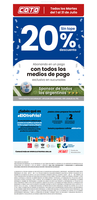 Con este descuento alentamos todos 🇦🇷 20% SIN TOPE