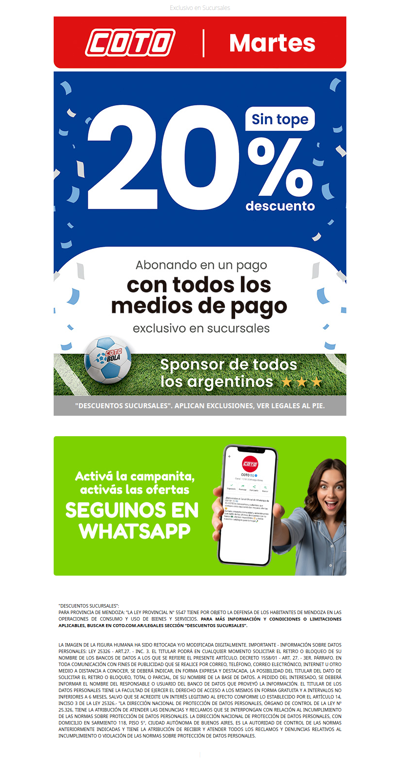 🎯🇦🇷 La jugada de la semana: 20% OFF Sin Tope