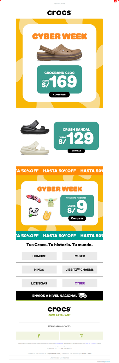 ⏰ ¡Cyber Week CROCS sigue con precios desde S/129!