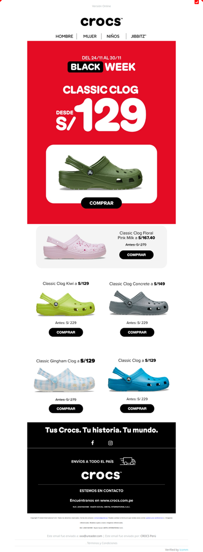 DESDE S/129: ¡Elige tu CROCS Classic Favorito! (Floral, Gingham, Liso)
