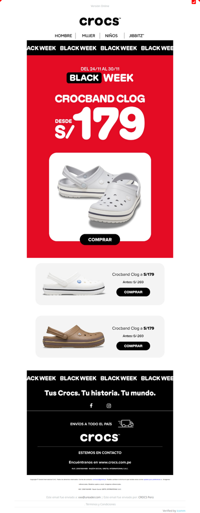 🤩 El Icónico Crocband Clog ¡DESDE S/179 en Black Week!