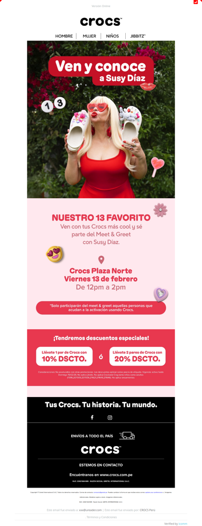 💋 ¡VIVE LA VIDA! Conoce a Susy Díaz este viernes en Crocs Plaza Norte