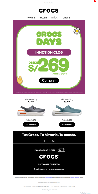 CROCS DAYS: InMotion Clog desde S/ 269 ⚡