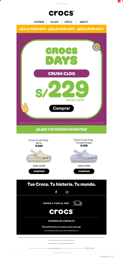 Crush Clog a S/ 229 ¡Solo hoy!