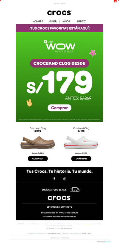 CYBER WOW: Crocband a S/ 179