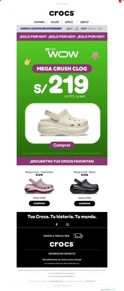 Mega Crush Clog a S/ 219 ¡Hoy!