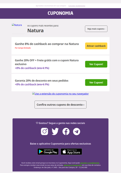 Ofertas e cupons em Natura 🚨