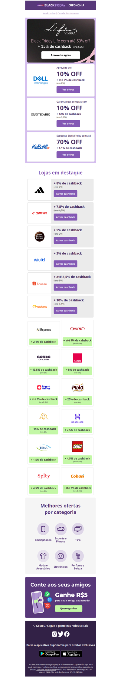 Vivara com até 50% OFF + 15% | Dell com até 10% OFF + até 3% | KaBuM! com até 70% OFF 🖤