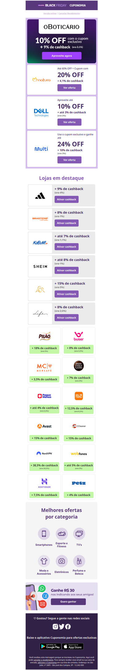 Esquenta Black Friday: Aproveite agora até 38,5% de cashback 😍