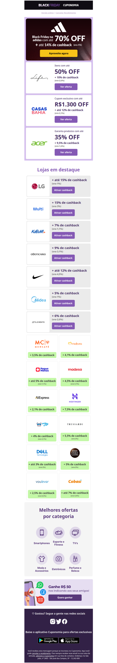 A Black Cuponomia começou! Aproveite até R$1300 OFF com cupom exclusivo + cashbacks imperdíveis 🔥
