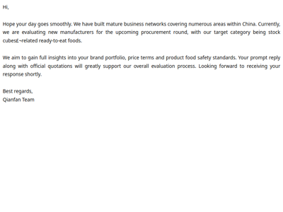 Offer Request for Ready-to-Eat Foods.