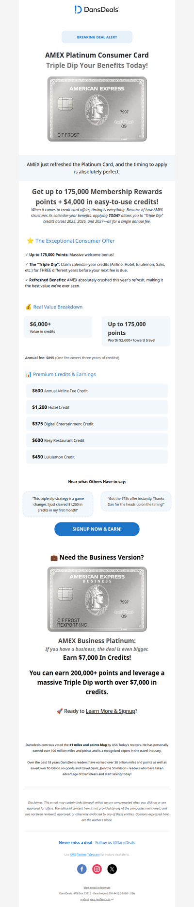 HURRY! Triple Dip for $6,000 Value, Up To 175,000 Points, And More, TODAY!