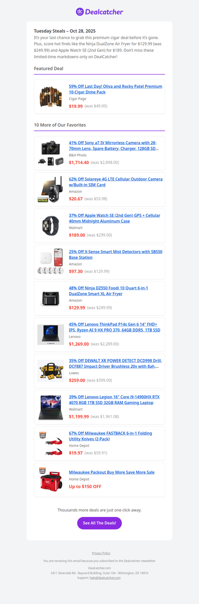 💰 10-Cigar Dime Pack $19.99 + Milwaukee Knives $19.97 | DealCatcher