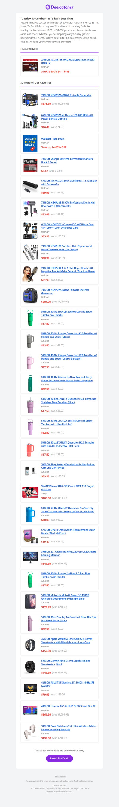 TCL 85” TV $498 + Stanley Tumblers from $17.50 | Dealcatcher