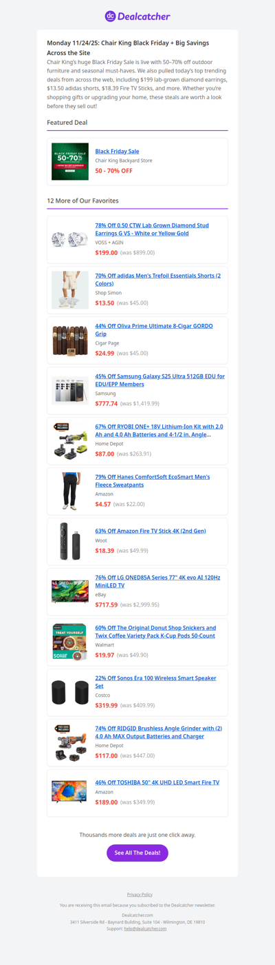 🔥 Chair King Black Friday + $199 Earrings & $13.50 adidas Shorts | Dealcatcher