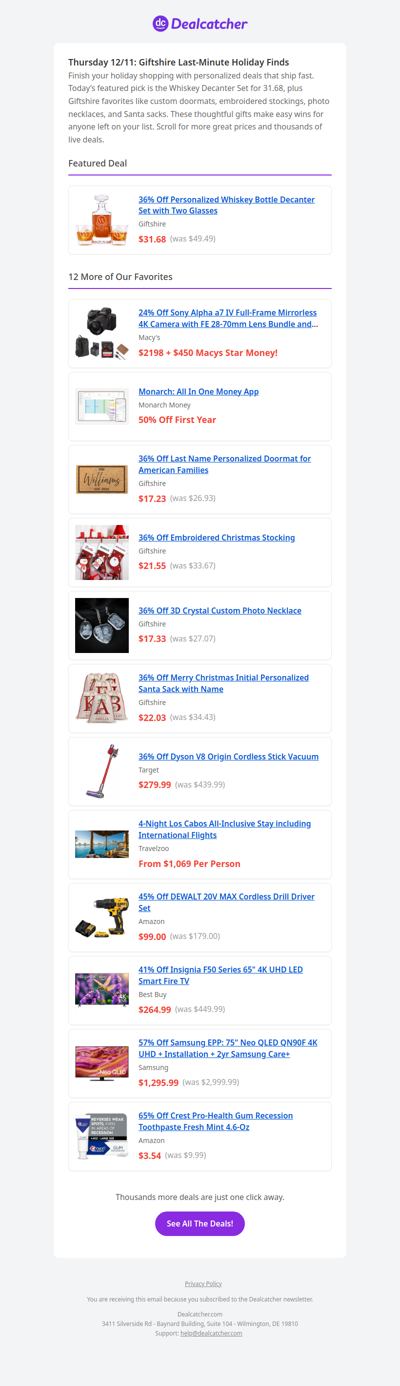 Last-Minute Gifts: Decanter Set 31.68 + Stockings 21.55 | Dealcatcher