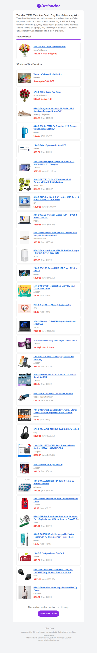 Valentine Roses $39.99 + Cozy Fleece $24 Deals | Dealcatcher