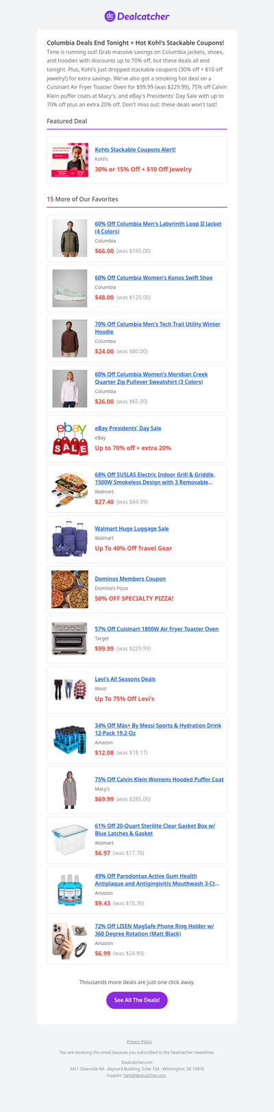 🔥 Columbia Sale Ends Tonight! + Kohl's Stackable Coupons | Dealcatcher