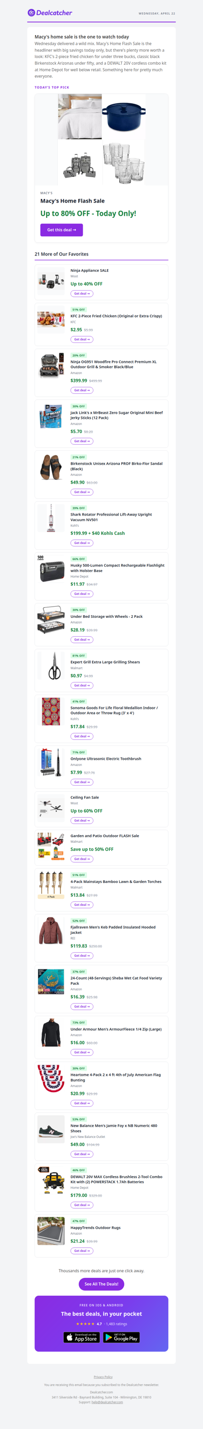 Today's Dealcatcher Deals lineup goes from fried chicken to sandals