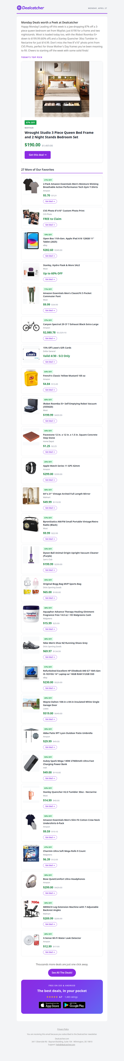 Monday's Best: 87% Off a Whole Bedroom Set + a Freebie | Dealcatcher