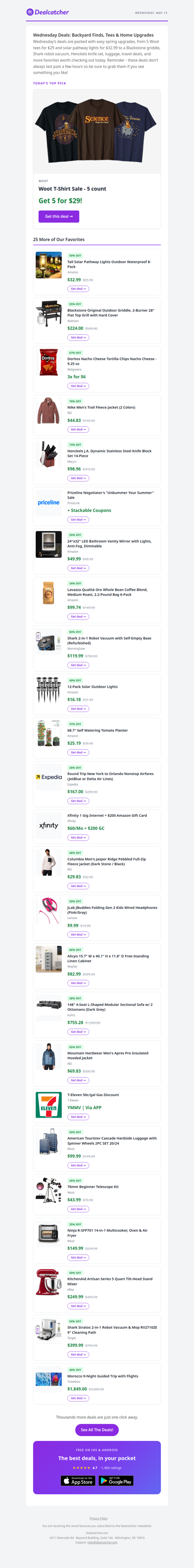 5 Woot Tees for $29 + Solar Lights $16.18