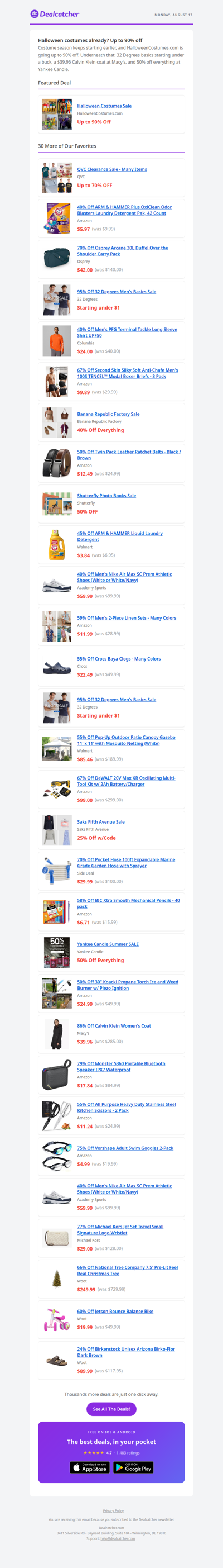 Up to 90% off Halloween costumes in August