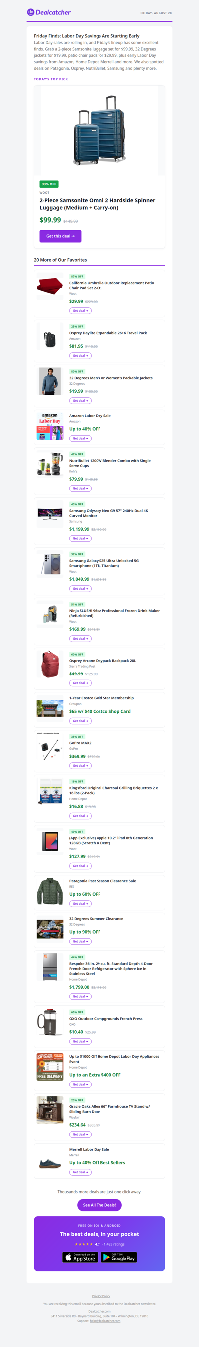 Samsonite Luggage $99.99 + 32 Degrees Jackets $19.99