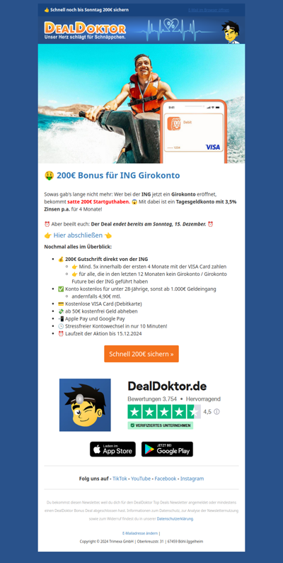 Endet am Sonntag 🤑 200€ Bonus für INGGirokonto