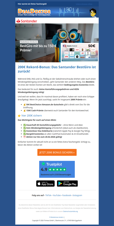 💥 200€ geschenkt! Sichert euch das letzte echt kostenlose Konto!