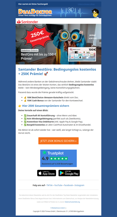 💥 250€ geschenkt! Sichert euch das letzte echt kostenlose Konto!