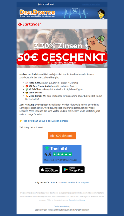 HAMMER! 50€ für kostenloses Tagesgeld-Konto 🚀