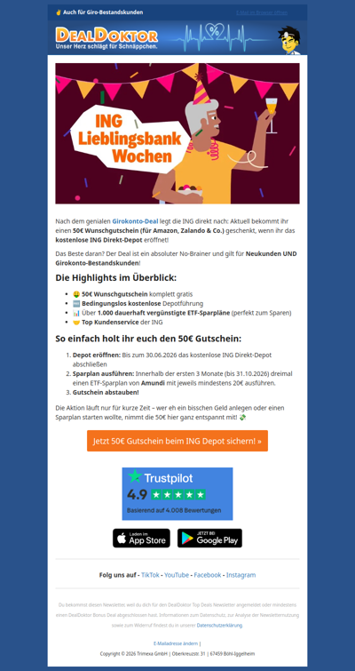 🔥 HAMMER: 50€ Gutschein fürs kostenlose ING Depot!