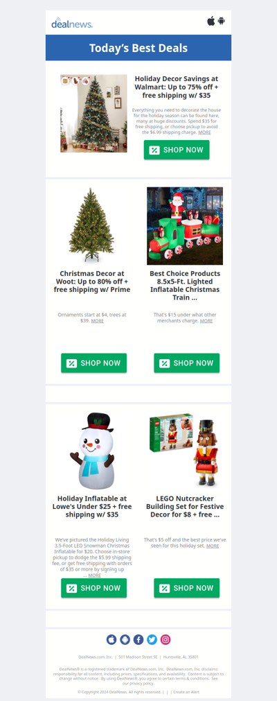 🎄 Walmart Holiday Decor Up to 75% off + Free Shipping! 🎁 Woot Christmas Decor Up to 80% off! 🚂 Inflatable Christmas Train, 🎅 Lowe's Inflatables Under $25 and 🧱 LEGO Nutcracker for $8!