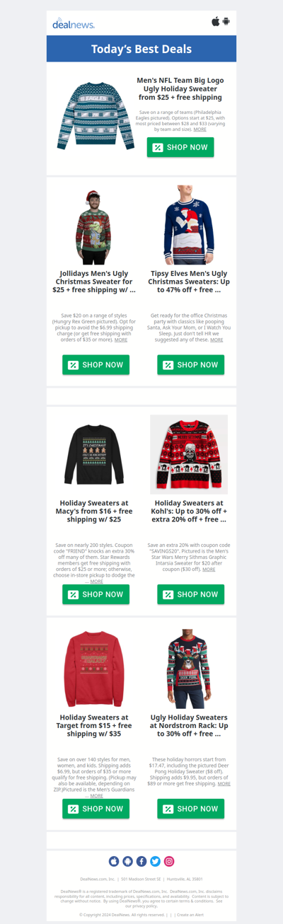 🎅 Ugly Sweater Deals: NFL Sweaters from $25, Jollidays $25, Tipsy Elves Up to 47%, Macy’s from $16, Kohl’s 30%+20% off, Target $15+, Nordstrom Rack 30% off!