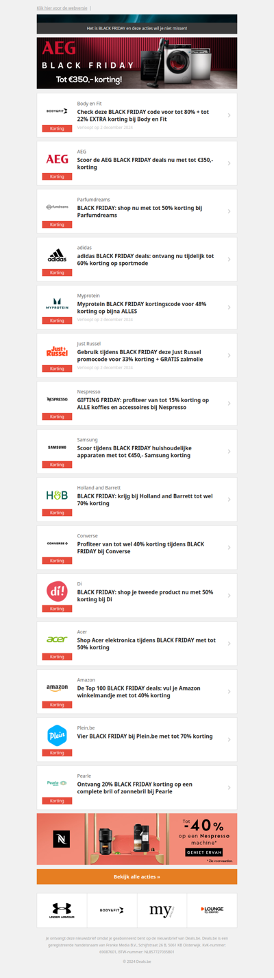 AEG -€350 | Myprotein -48% | Just Russel -33% | Holland and Barrett -70% en meer