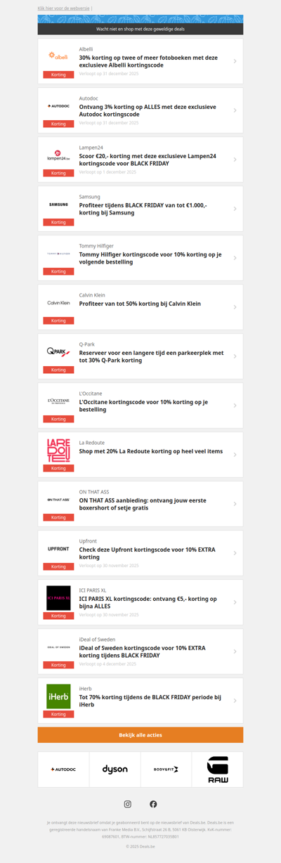 Albelli -30% | Autodoc -3% | Lampen24 €20,- | Samsung €1.000,- en meer