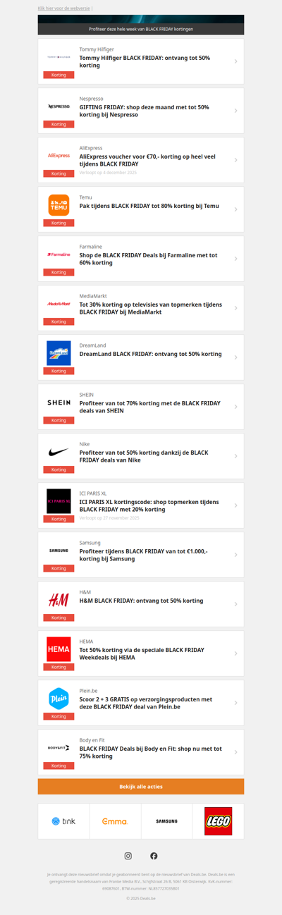 Tommy Hilfiger -50% | Nespresso -50% | AliExpress €70,- | Temu -80% en meer