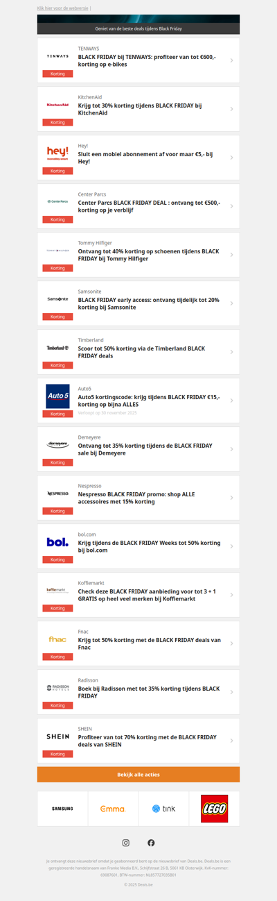 TENWAYS €600,- | KitchenAid -30% | Hey! €5,- | Center Parcs €500,- en meer