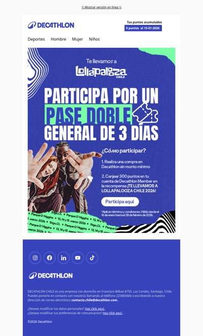 ¡Te llevamos a Lollapalooza Chile 2026! 💙