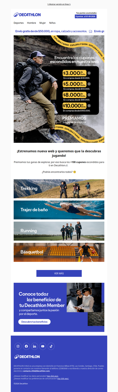 Premiamos tu curiosidad: encuentra cupones ocultos en Decathlon.cl 🎁
