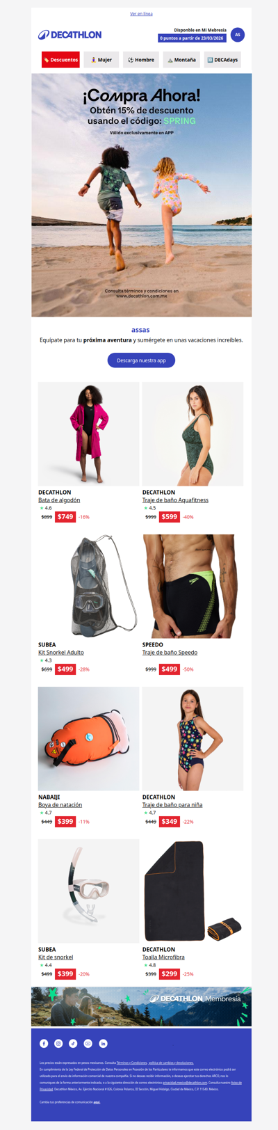 🌊 Vacaciones listas: assas, equípate con -15% OFF