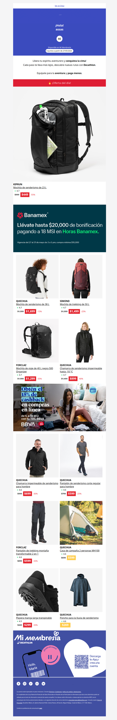 ⛰️🔥15% Cashback con Decathlon, ¡tu equipo soñado, ahora!