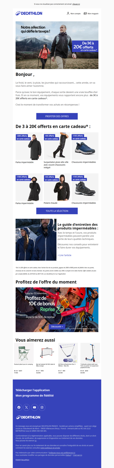 De 3€ à 20€ offerts en carte cadeaux