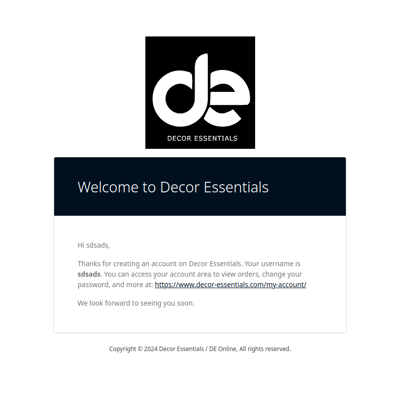 Your Decor Essentials account has been created!