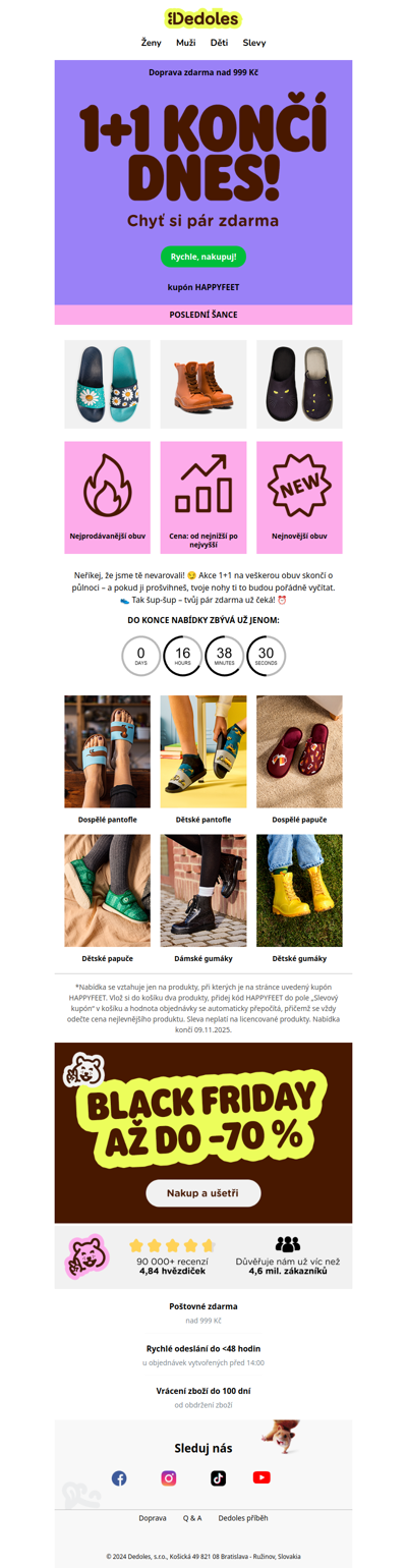 🚨 Poslední hodiny: 1 + 1 na veškerou obuv končí o půlnoci!