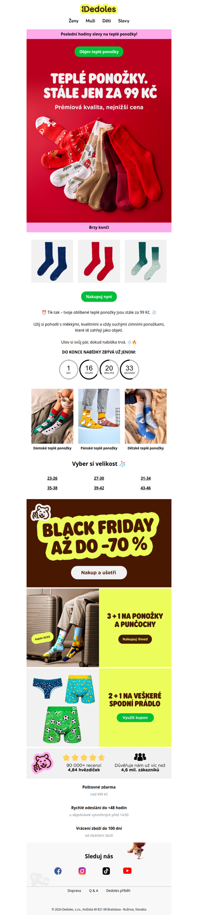 Poslední hodiny: teplé ponožky jen za 99 Kč ❄️🕒