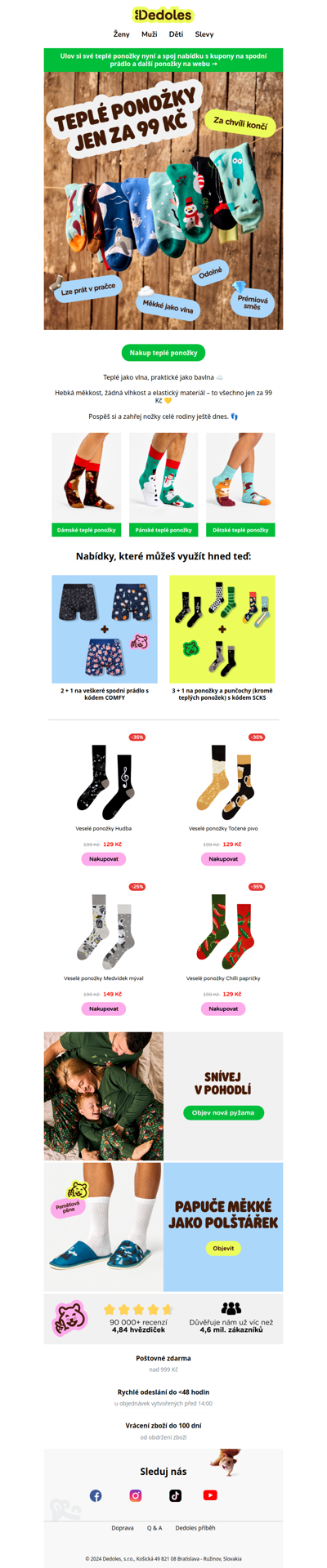 Teplé ponožky za 99 Kč 🚀 zásoby rychle mizí