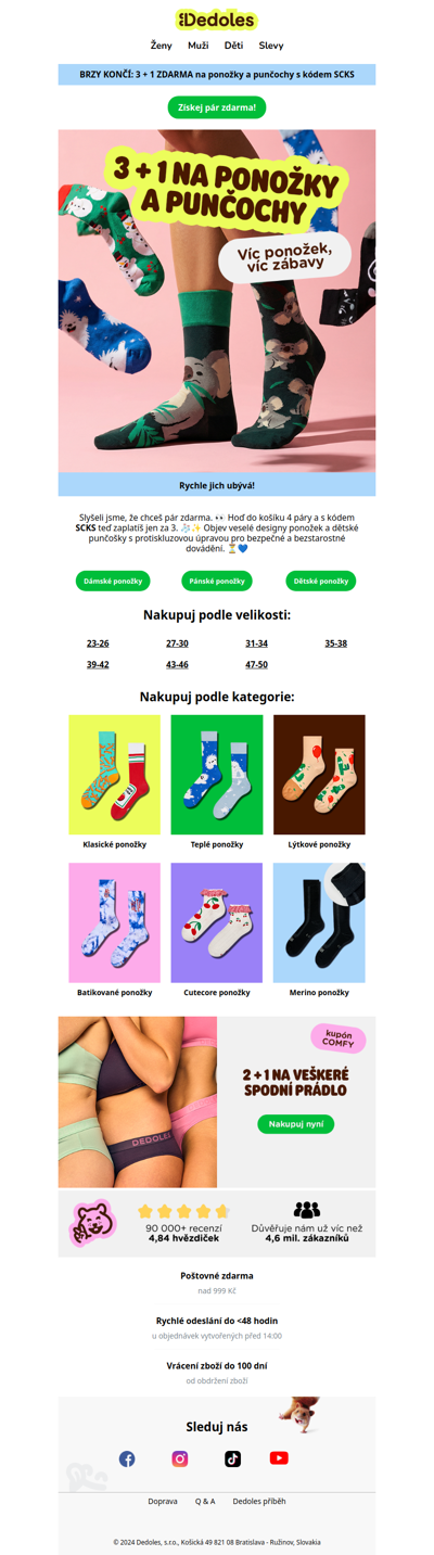 Připomínka: 3 + 1 na ponožky a punčochy stále platí 👀