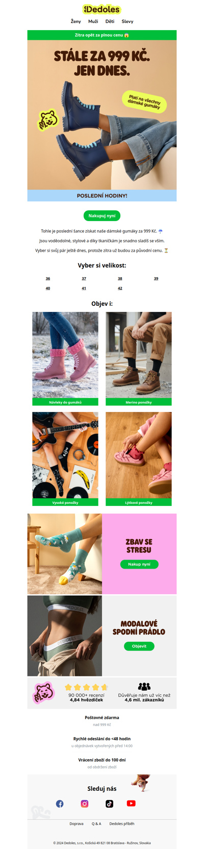 Poslední den: dámské gumáky za 999 Kč 🚨