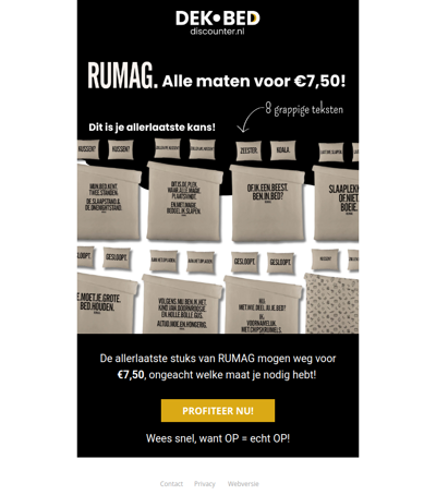 Alle maten voor €7,50 – OP = OP!